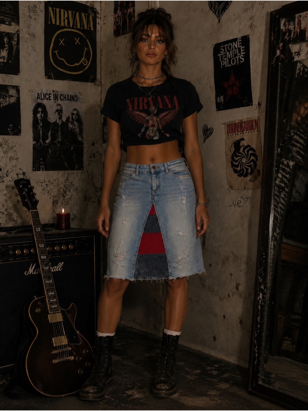 Distressed Adorable Permanent Denim Skirt